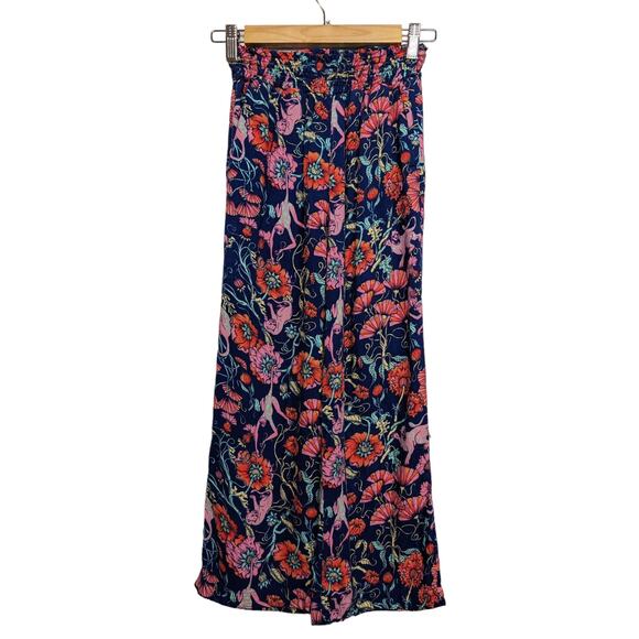 Monki Wide Leg Palazzo Pants Cropped Length Monkey Floral Jungle Womens XXS - Picture 1 of 9